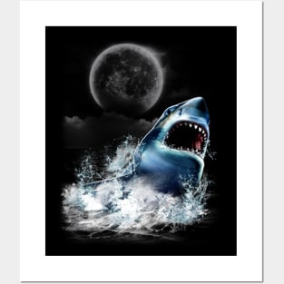 Shark in Moonlight Posters and Art